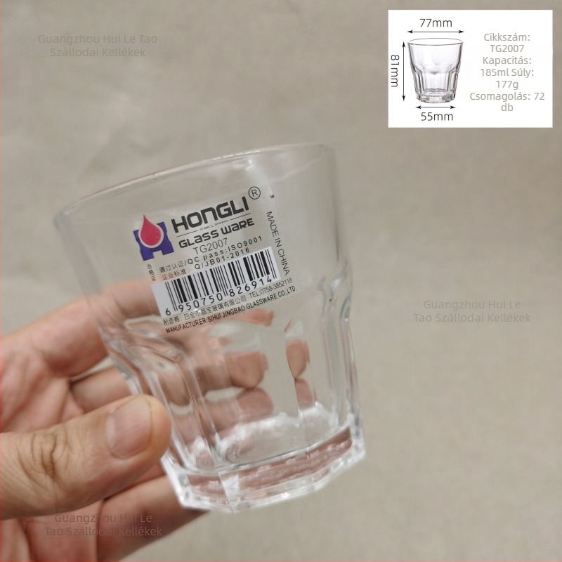 Nyolcszögletű edzett üvegpohár éttermi használatra, minimalistikus stílus, készlet 10+ darab