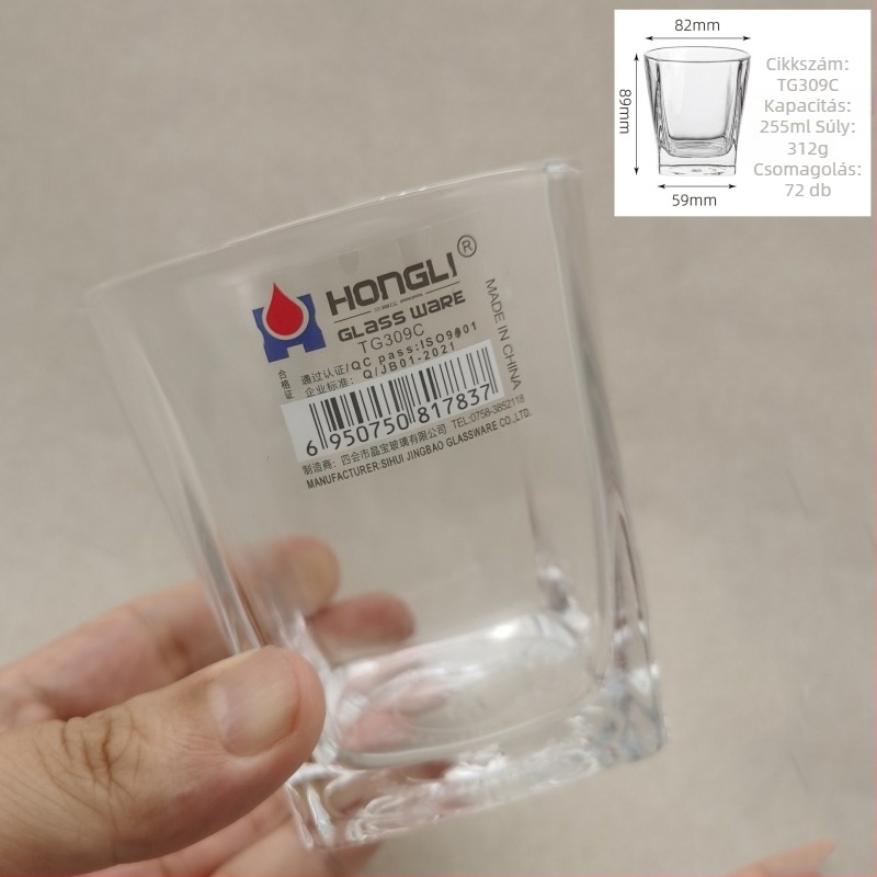 Nyolcszögletű edzett üvegpohár éttermi használatra, minimalistikus stílus, készlet 10+ darab