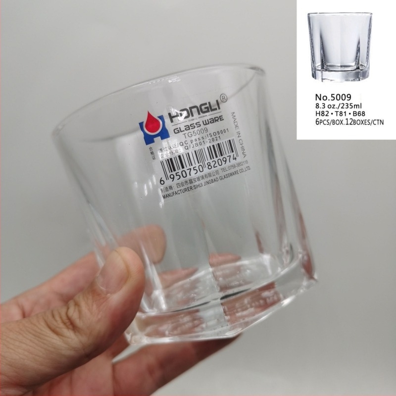 Nyolcszögletű edzett üvegpohár éttermi használatra, minimalistikus stílus, készlet 10+ darab