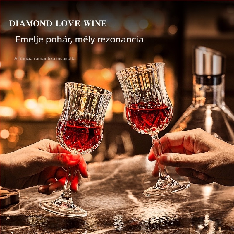 Kristály pohár és dekantáló készlet, 6 darab, Green Apple márka, könnyű luxus stílus, retro dizájn, pohártartóval