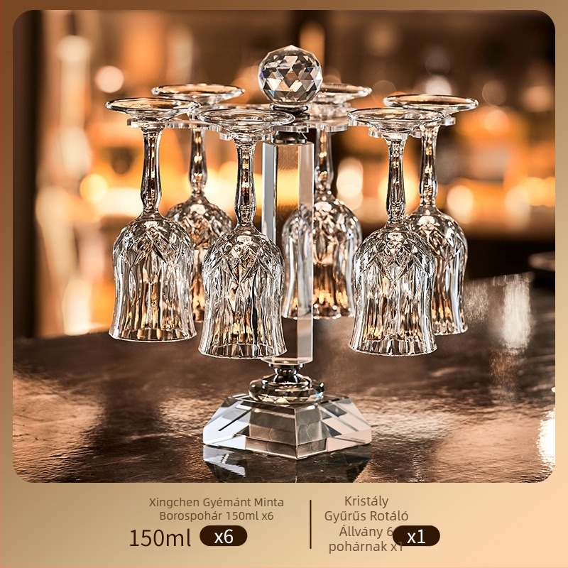 Kristály pohár és dekantáló készlet, 6 darab, Green Apple márka, könnyű luxus stílus, retro dizájn, pohártartóval