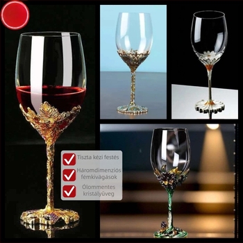 Európai stílusú borospohár zománc motívummal, ólommentes kristály, virágos mintázat, könnyű lux stílus, testreszabás elérhető