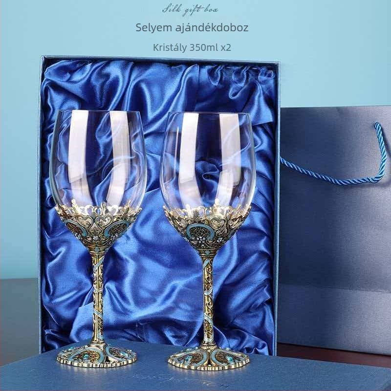 Európai stílusú borospohár zománc motívummal, ólommentes kristály, virágos mintázat, könnyű lux stílus, testreszabás elérhető