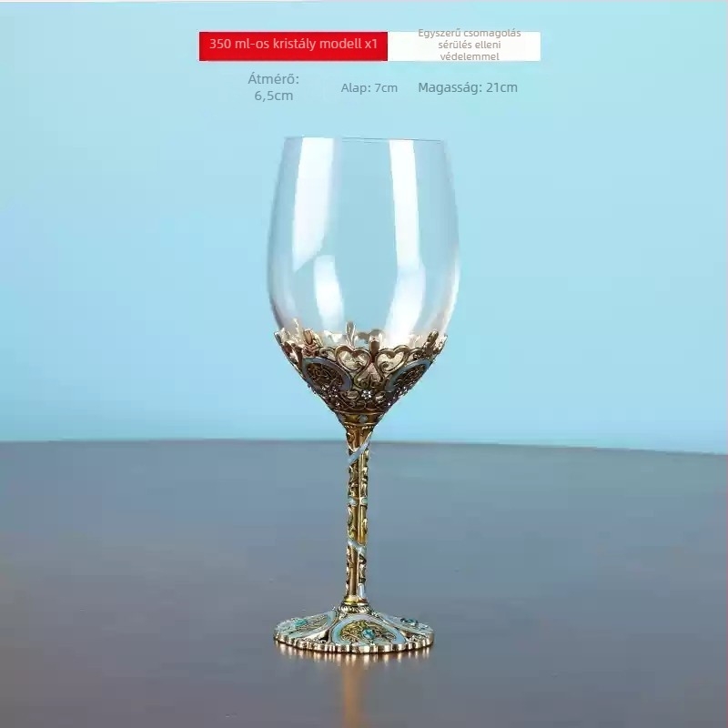 Európai stílusú borospohár zománc motívummal, ólommentes kristály, virágos mintázat, könnyű lux stílus, testreszabás elérhető