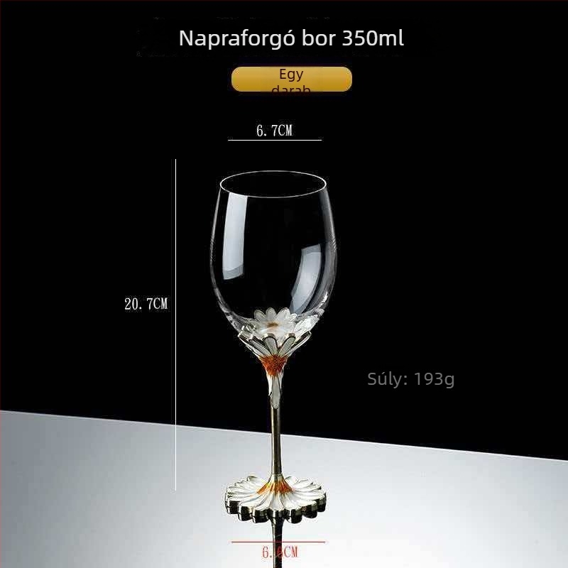 Európai stílusú borospohár zománc motívummal, ólommentes kristály, virágos mintázat, könnyű lux stílus, testreszabás elérhető