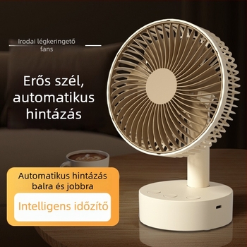 USB asztali ventilátor 4 sebességgel, brushless motor, beépített 1200-2000mAh akkumulátor, alacsony zajszint 36 dB alatt, alkalmas 5–30 m²-re