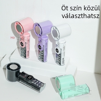 Kézi ventilátor brushless motorral, műanyag lapátokkal, beépített 2000–4000 mAh akkumulátor, jég hűtés, 100 sebességfokozat