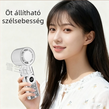 Kézi ventilátor brushless motorral, műanyag lapátokkal, beépített 2000–4000 mAh akkumulátor, jég hűtés, 100 sebességfokozat