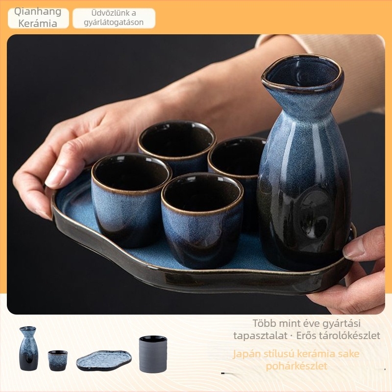 Kerámiából készült szaké pohár készlet – szigetelt, antik stílus, 101–200 ml, Hoimashimaya