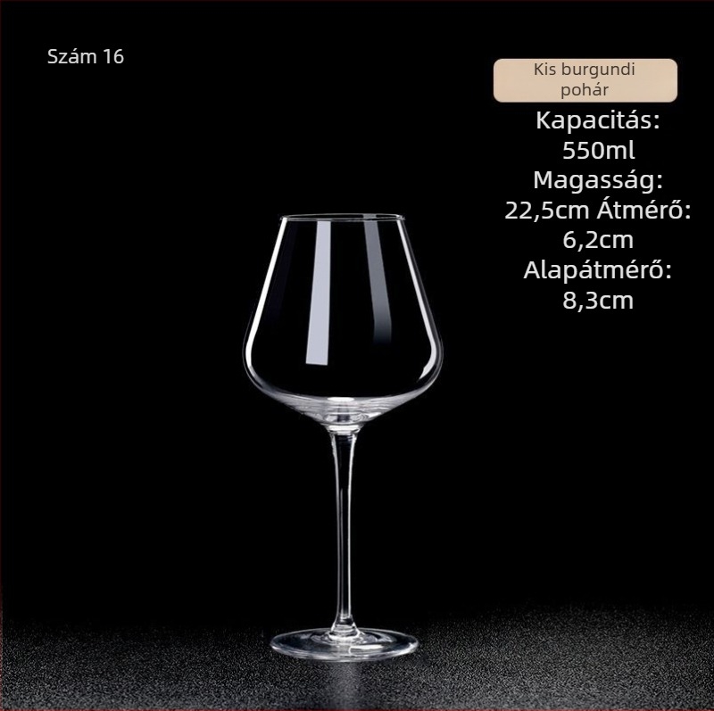 Kristály pohár vörösborhoz, kézzel készített, kapacitás 601–700 ml, modern letisztult stílus, logó testreszabás