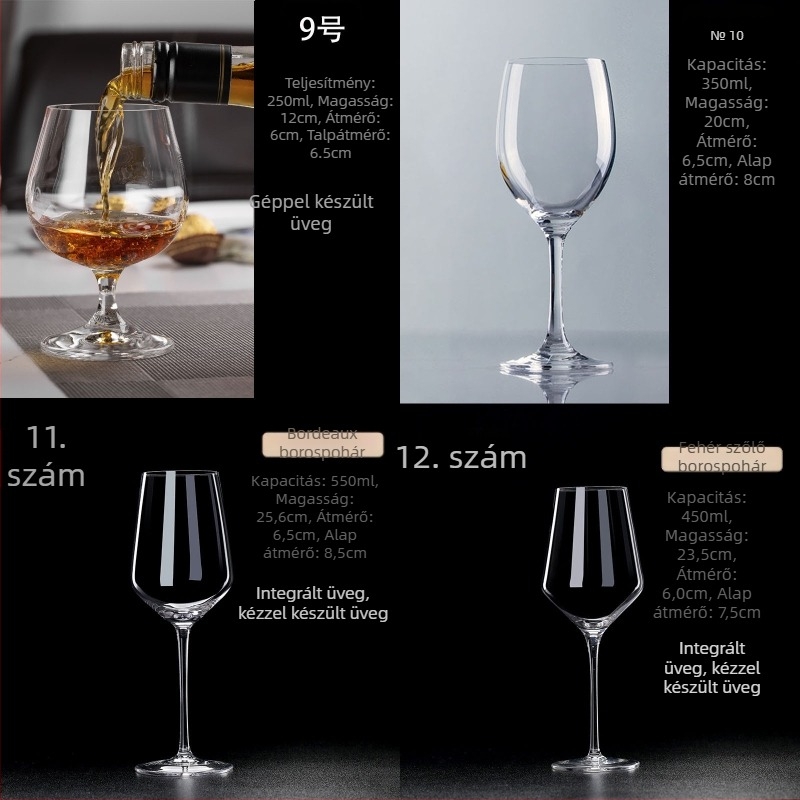 Kristály pohár vörösborhoz, kézzel készített, kapacitás 601–700 ml, modern letisztult stílus, logó testreszabás