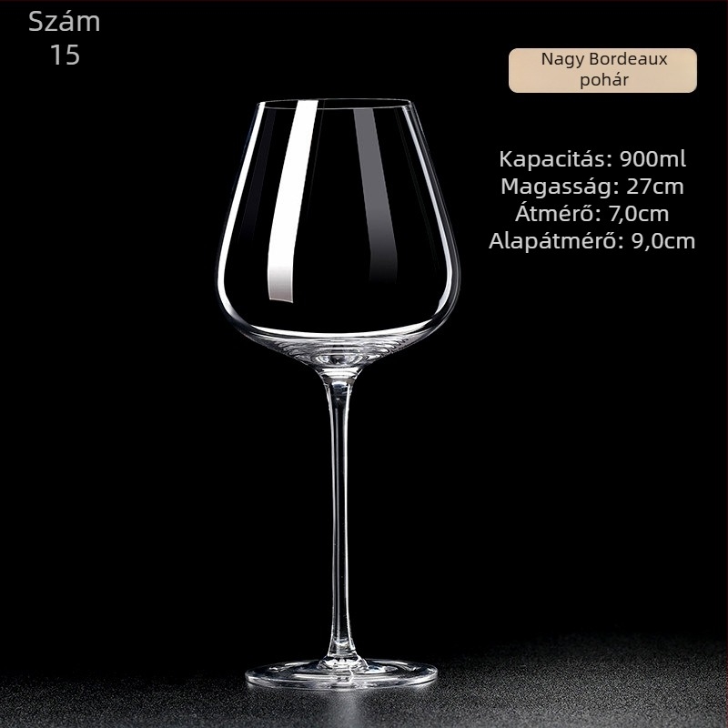 Kristály pohár vörösborhoz, kézzel készített, kapacitás 601–700 ml, modern letisztult stílus, logó testreszabás