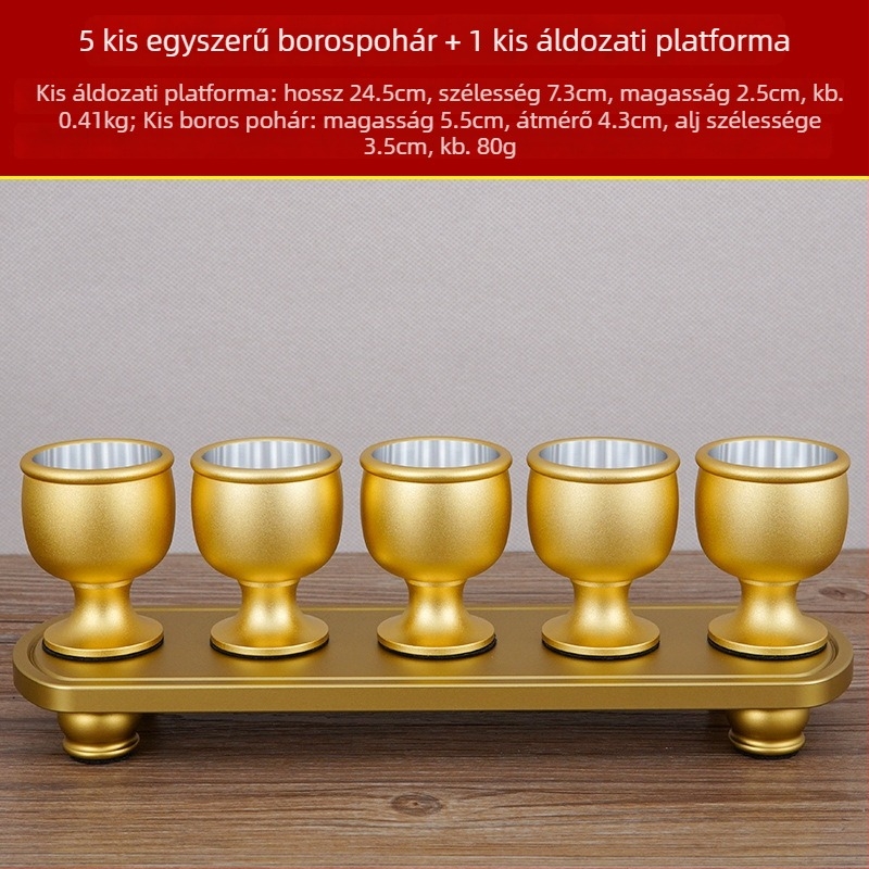 Rézötvözetből készült borospohár készlet, 5 darab, modern minimalist stílus, kapacitás 1–100 ml