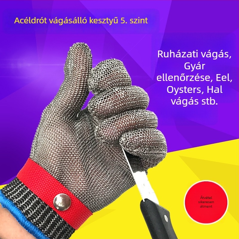316L rozsdamentes acélhálóval szőtt vágásvédő kesztyűk, vágásvédelmi szint 5, kopásállóság 5, használat: vágás, állatfeldolgozás, fémipari feldolgozás