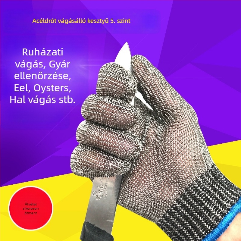 316L rozsdamentes acélhálóval szőtt vágásvédő kesztyűk, vágásvédelmi szint 5, kopásállóság 5, használat: vágás, állatfeldolgozás, fémipari feldolgozás