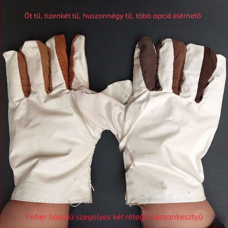 Vastag vászon hegesztőkesztyűk – gáz- és ívhegesztéshez; anyag: vászon; tömeg kb. 107 g