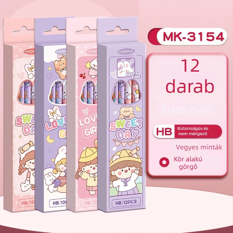 Mengyi Fa hengeralakú ceruzák és skicc tollak készlet, HB, 50 db + 12 db dobozban