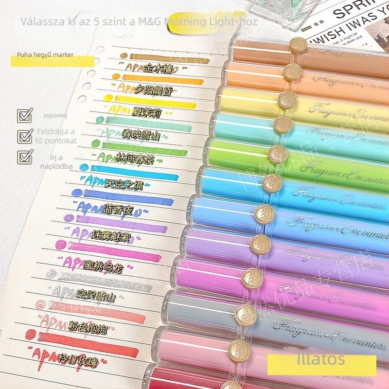 Illatos marker puha heggyel, modell Apmv09c0, műanyag test, nem törölhető