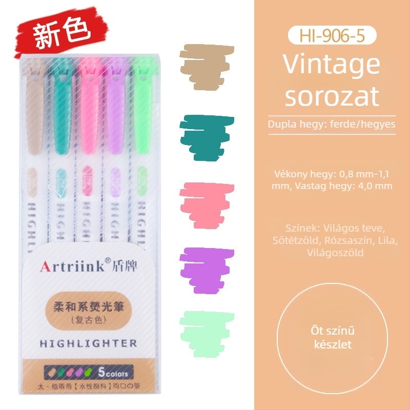 Kétoldalas fluoreszkáló marker diákoknak, tervező/kiemelő marker, nagy láthatóság, nem szívja át a papírt, modell 906-5, Shield