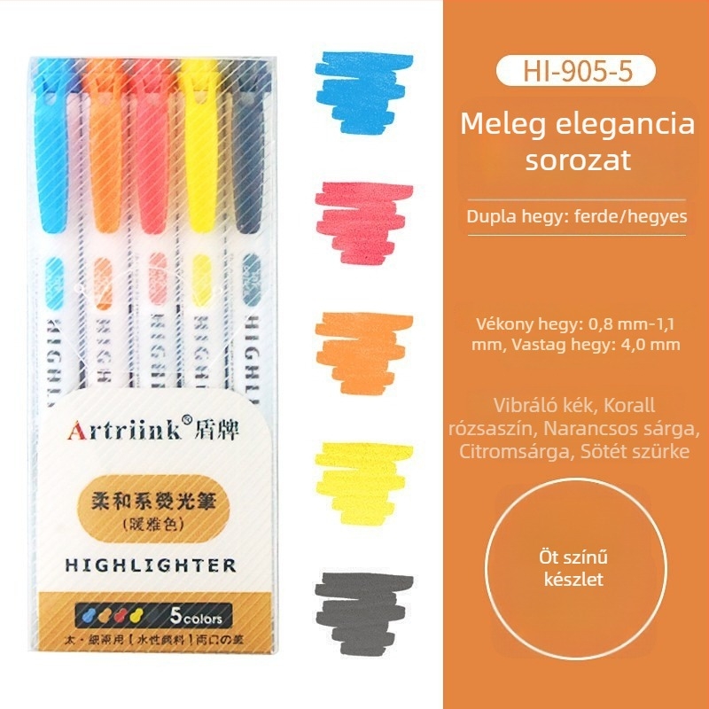 Kétoldalas fluoreszkáló marker diákoknak, tervező/kiemelő marker, nagy láthatóság, nem szívja át a papírt, modell 906-5, Shield