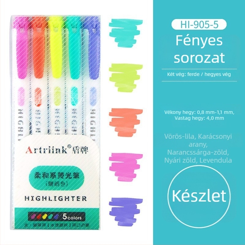 Kétoldalas fluoreszkáló marker diákoknak, tervező/kiemelő marker, nagy láthatóság, nem szívja át a papírt, modell 906-5, Shield