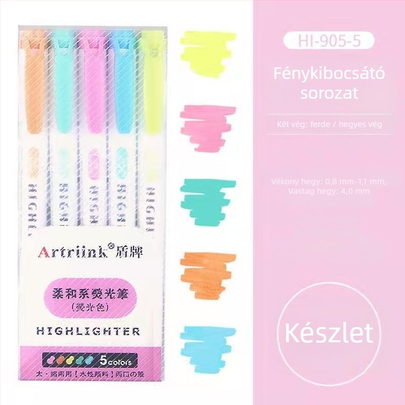 Kétoldalas fluoreszkáló marker diákoknak, tervező/kiemelő marker, nagy láthatóság, nem szívja át a papírt, modell 906-5, Shield