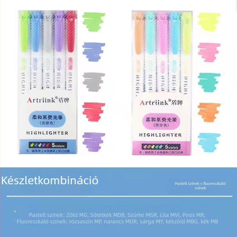 Kétoldalas fluoreszkáló marker diákoknak, tervező/kiemelő marker, nagy láthatóság, nem szívja át a papírt, modell 906-5, Shield
