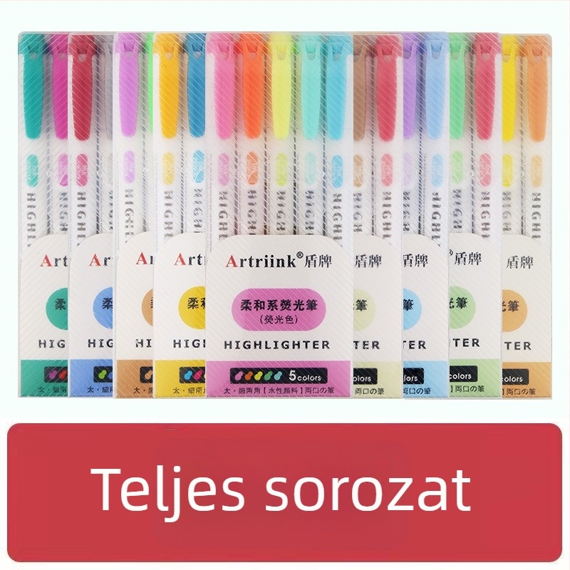 Kétoldalas fluoreszkáló marker diákoknak, tervező/kiemelő marker, nagy láthatóság, nem szívja át a papírt, modell 906-5, Shield