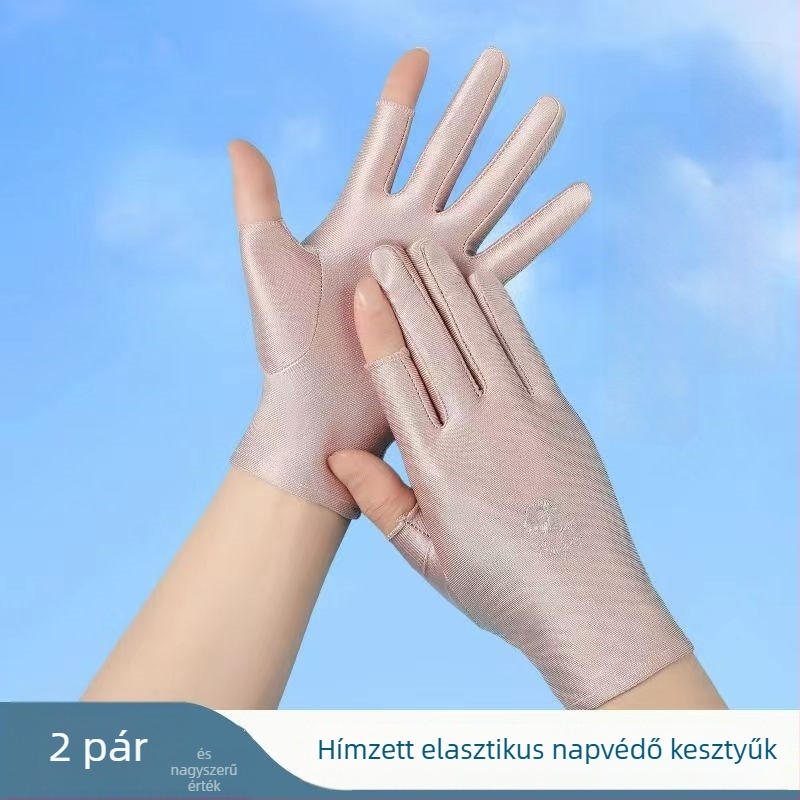 Nyári női napsugárzás elleni kesztyűk, ujjak nélkül, vékony, kerékpározáshoz és vezetéshez, ice silk hímzéssel, elasztikus, érintőképernyő-kompatibilis, teakezelésre (Kopásálló; Magas hőállóság; Vágásálló; Csúszásmentes)
