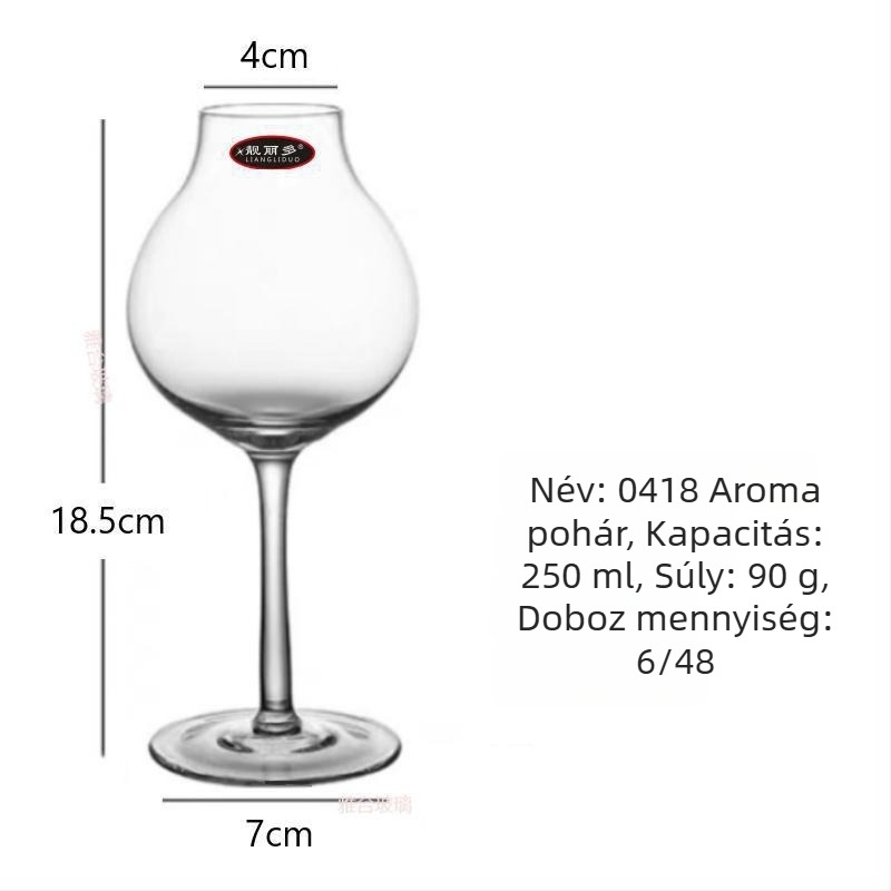 Kristályból készült boros pohár, tulipán alakú dizájn, 101–200 ml űrtartalom, modern egyszerű stílus, logó nyomtatás lehetséges, papírdobozos csomagolás