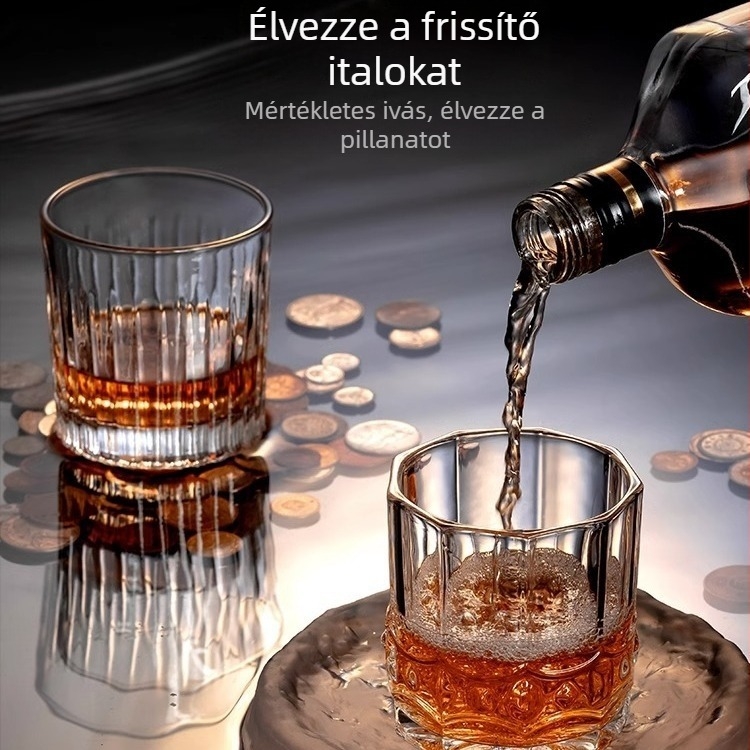 Whiskey pohár készlet – modern egyszerű stílus, kapacitás 301–400 ml, 6–10 darab, anyag: közönséges üveg, csomagolás: dobozos