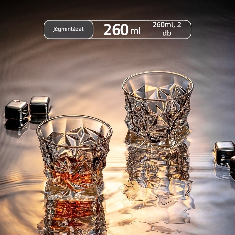 Whiskey pohár készlet – modern egyszerű stílus, kapacitás 301–400 ml, 6–10 darab, anyag: közönséges üveg, csomagolás: dobozos