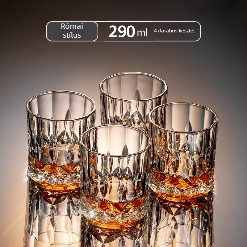 Whiskey pohár készlet – modern egyszerű stílus, kapacitás 301–400 ml, 6–10 darab, anyag: közönséges üveg, csomagolás: dobozos