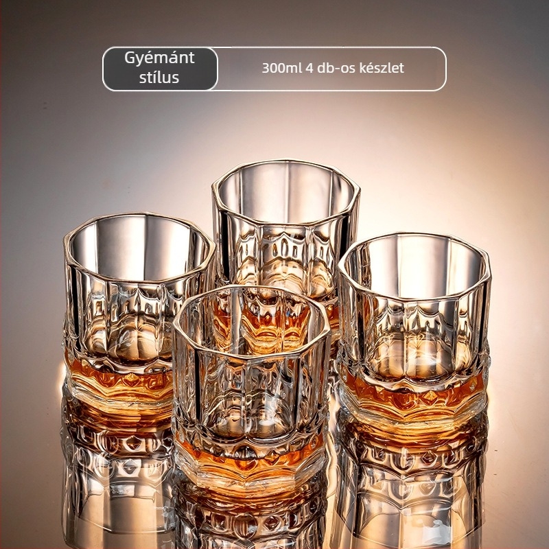 Whiskey pohár készlet – modern egyszerű stílus, kapacitás 301–400 ml, 6–10 darab, anyag: közönséges üveg, csomagolás: dobozos