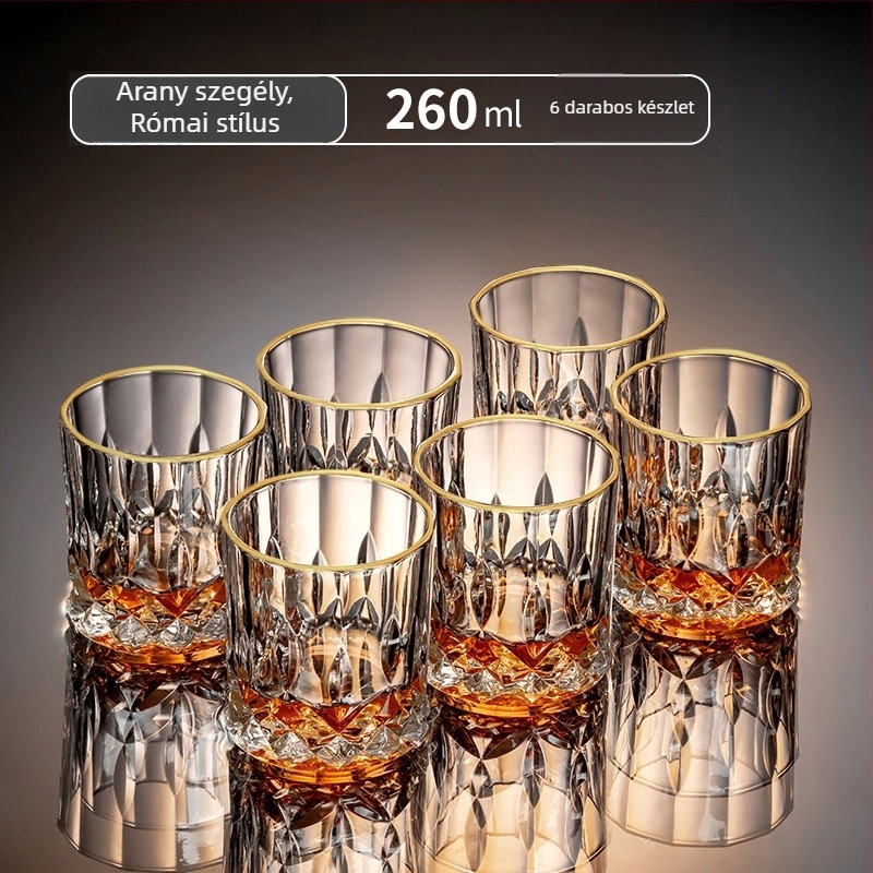 Whiskey pohár készlet – modern egyszerű stílus, kapacitás 301–400 ml, 6–10 darab, anyag: közönséges üveg, csomagolás: dobozos