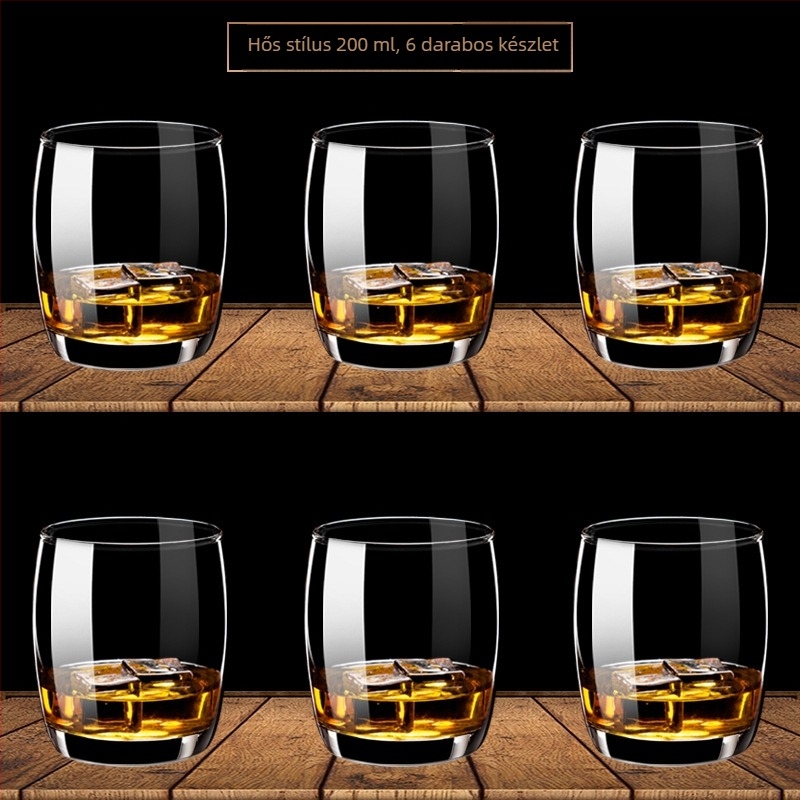Whiskey pohár készlet – modern egyszerű stílus, kapacitás 301–400 ml, 6–10 darab, anyag: közönséges üveg, csomagolás: dobozos