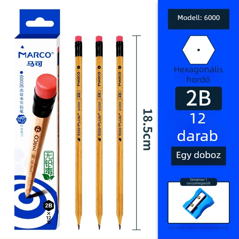 Marco fa ceruza 2BHB radírral, csomagolás: 12 db/doboz, 240 doboz kartononként