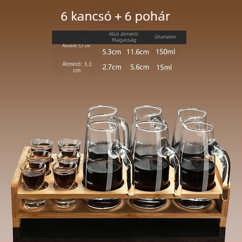 Bor- és likőr adagoló készlet mérőskálákkal, otthoni használatra, kis üvegekkel és poharakkal, éttermekben is használható