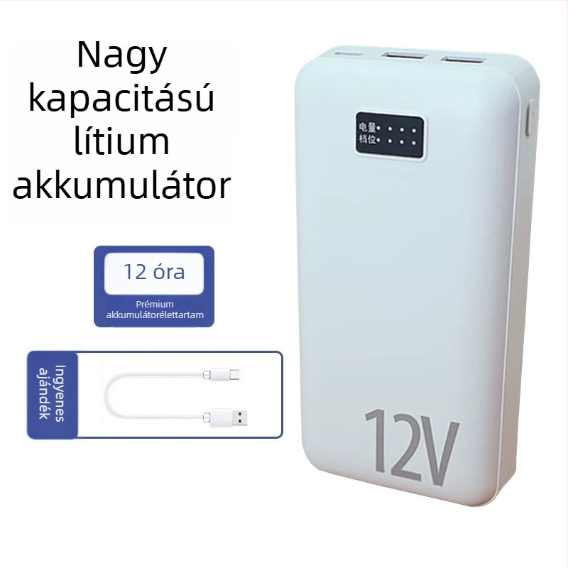 USB táplálású deréktáji ventilátor, 4 fokozat, kefés motor, digitális kijelző