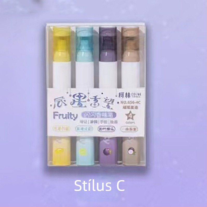 Kedves rajzfilm-stílusú fluoreszkáló tollak készlet, műanyag tokkal, egyoldalas fej, nem törölhető, több színű tervező tollak