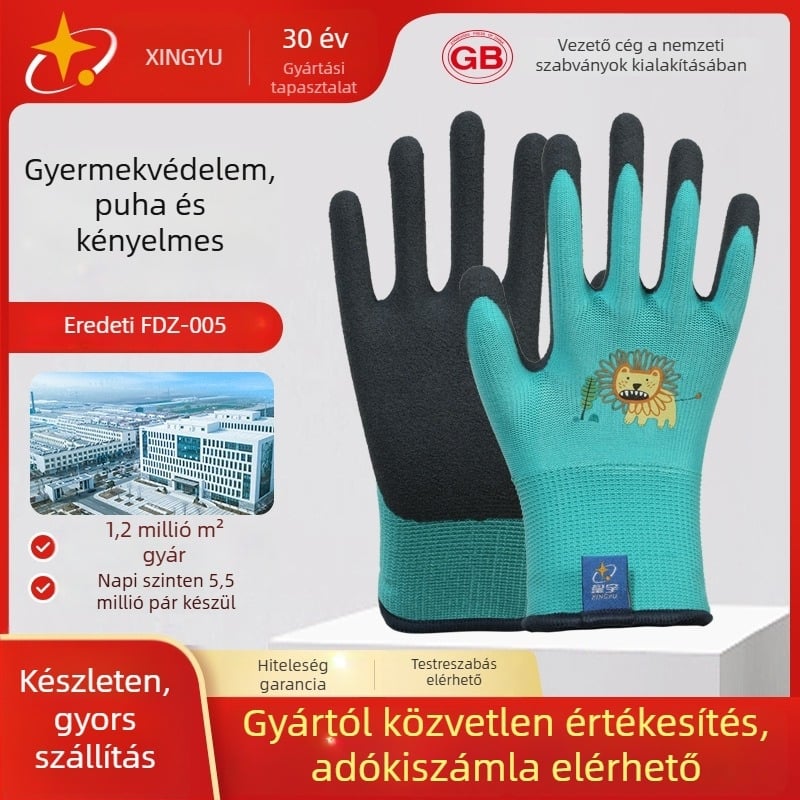 Xingyu gyerekeknek szánt kesztyűk kertészkedéshez és munkához – munkavédelmi védelem, csúszásmentes, szúrásálló, 22–25 g páronként