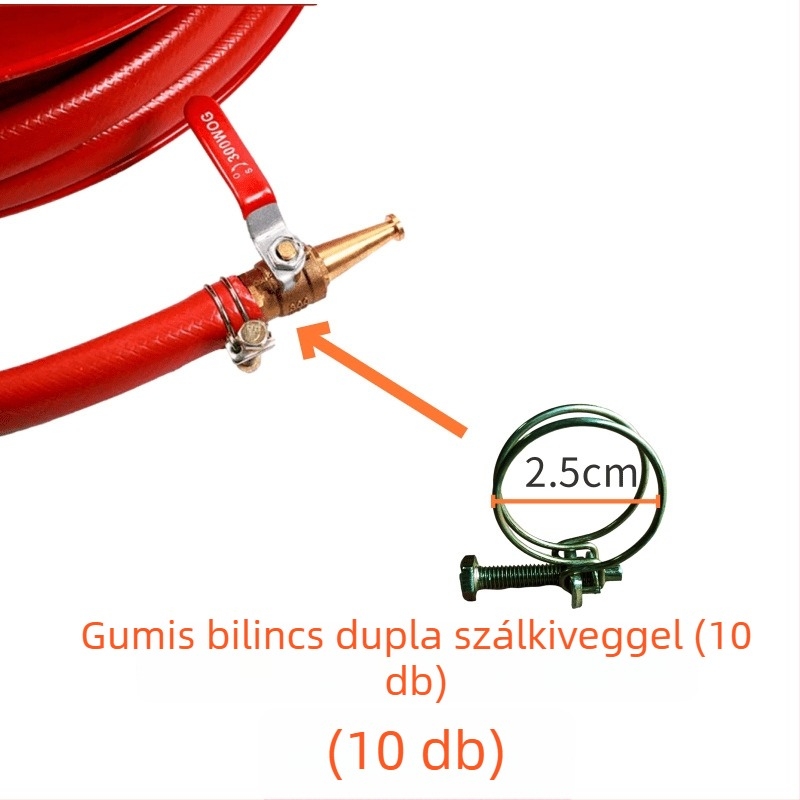 Tűzoltó tömlő orsóhoz csatlakozó készlet — karikás klipek, torokcsukló, csőtartó, rugó, gumírozott párna