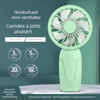 USB kézi ventilátor beépített akkumulátorral, kefés motor, 6 lapát, 3 sebesség, logó testreszabás