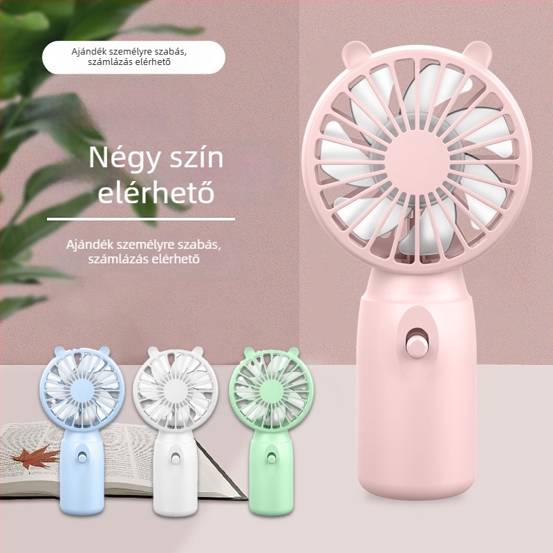 USB kézi ventilátor beépített akkumulátorral, kefés motor, 6 lapát, 3 sebesség, logó testreszabás