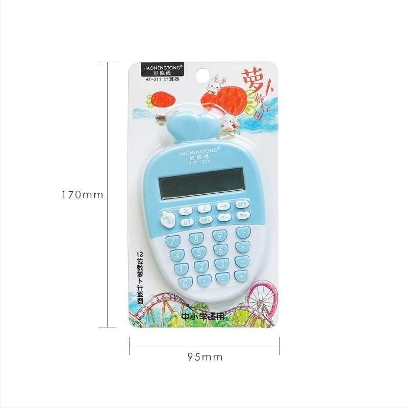 Sárgarépa témájú hordozható, csendes számológép általános iskolásoknak, 12 számjegy kijelző, AA elemre működik.