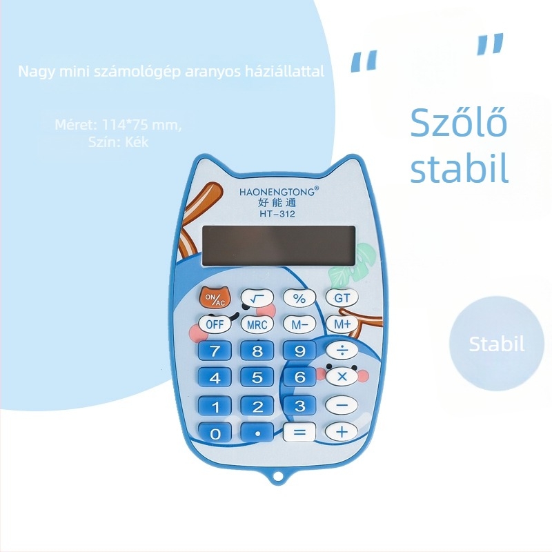 Sárgarépa témájú hordozható, csendes számológép általános iskolásoknak, 12 számjegy kijelző, AA elemre működik.