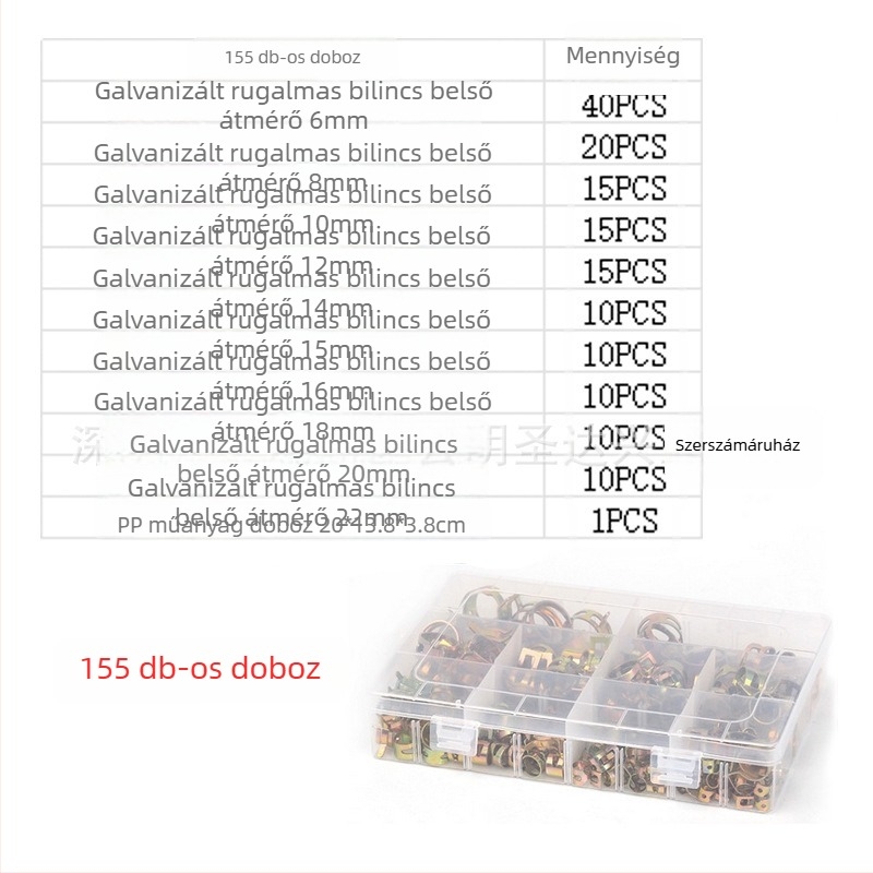 Fémcsőhöz való bilincs rugalmas gyűrűkkel, japán stílusú, cinkbevonat, dobozos 100 vagy 160 darab