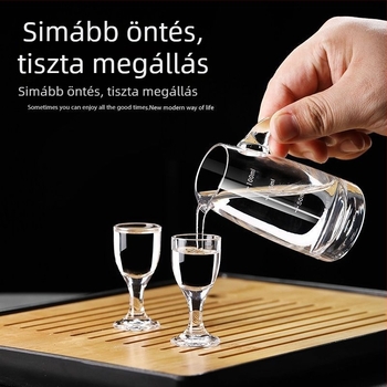 Otthoni használatra készült dekantáló készlet mérő pohárral és skálával, ólommentes kristályüvegből