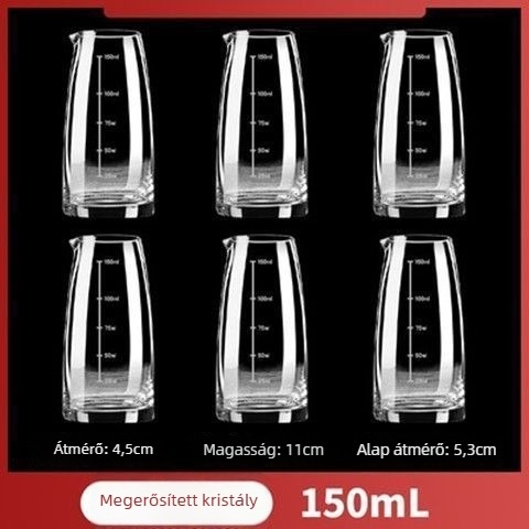 Otthoni használatra készült dekantáló készlet mérő pohárral és skálával, ólommentes kristályüvegből