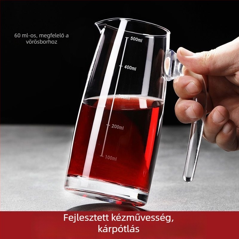 Otthoni használatra készült dekantáló készlet mérő pohárral és skálával, ólommentes kristályüvegből